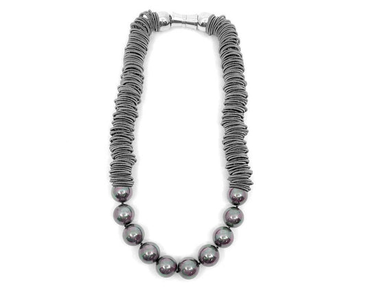 Lorraine Sayer, Slate Spring Ring Necklace with Slate Mother of Pearl Beads