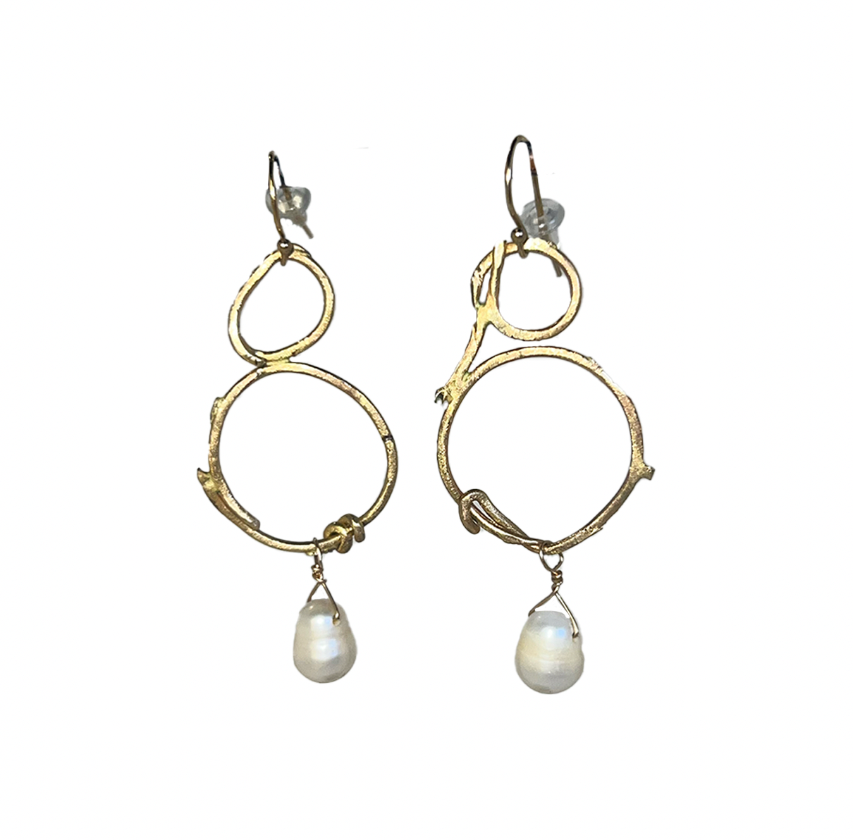 Sue Klein, Gold Circle Drop Earrings with Pearls