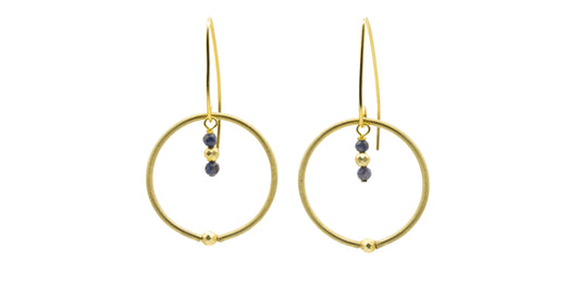 Lorraine Sayer, Piano Wire Loop Earrings with Sapphire Drop