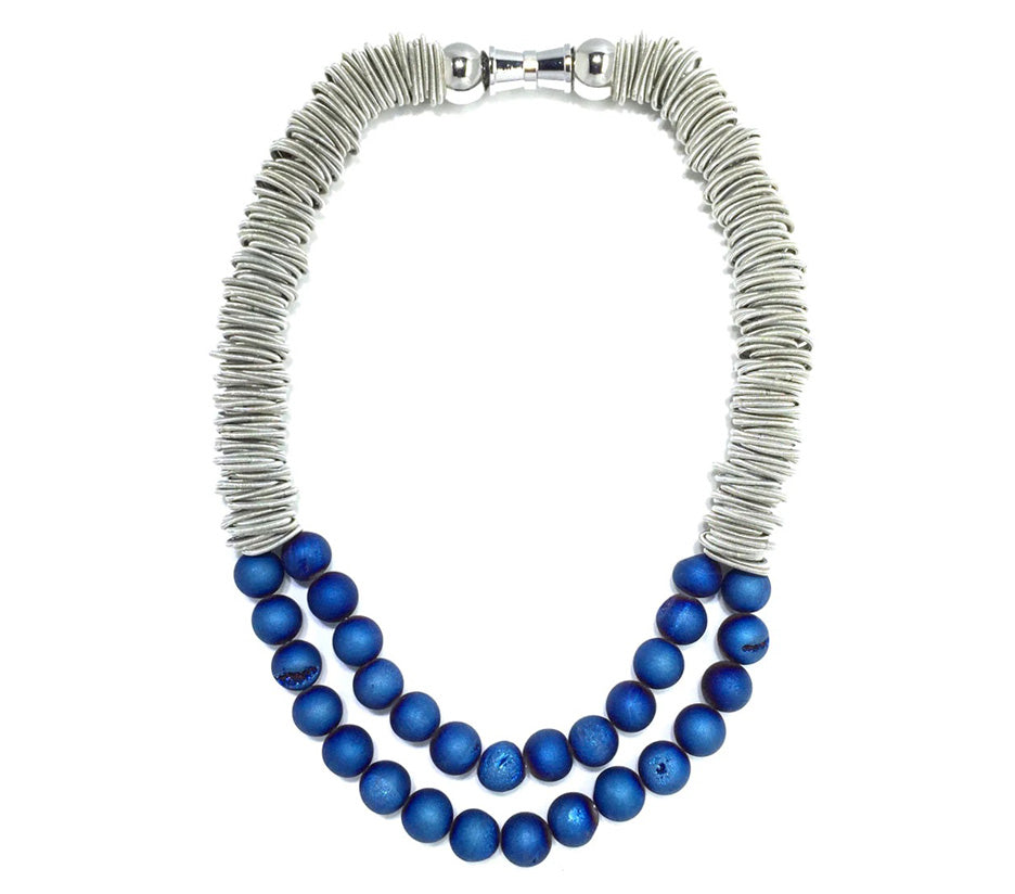 Lorraine Sayer, Silver Spring Ring Necklaces w/ Geodes