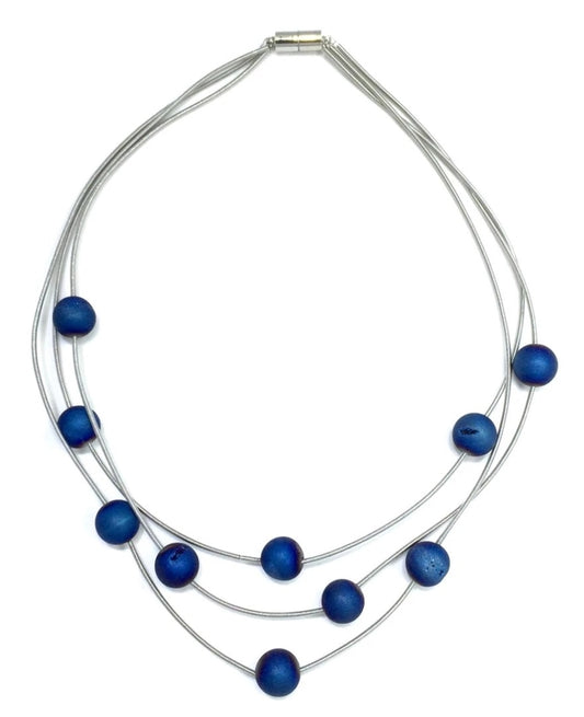 Lorraine Sayer, 3 Strand Silver Piano Wire with Blue Geodes