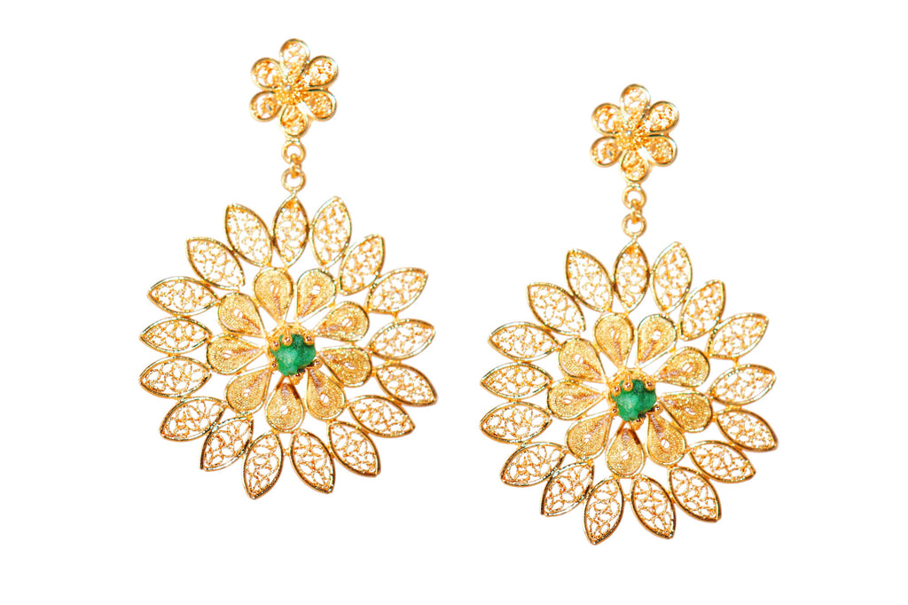 Elsa Guzman, Floral Filigrana Earrings with Emerald