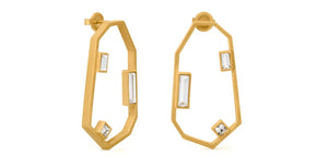 Marta Alonso, Geoda Gold Earrings with 3 Crystals