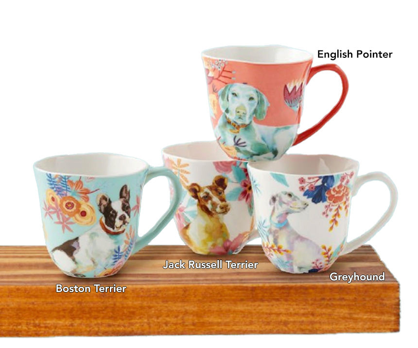 Porcelain Dog Mugs, 4" D