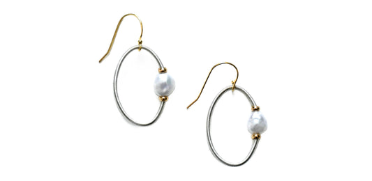 Lorraine Sayer, Piano Wire & Mother of Pearl Earrings
