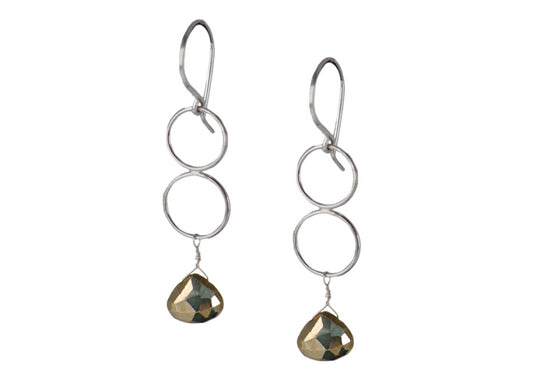Sue Klein, Silver Circles Earrings with Pyrite