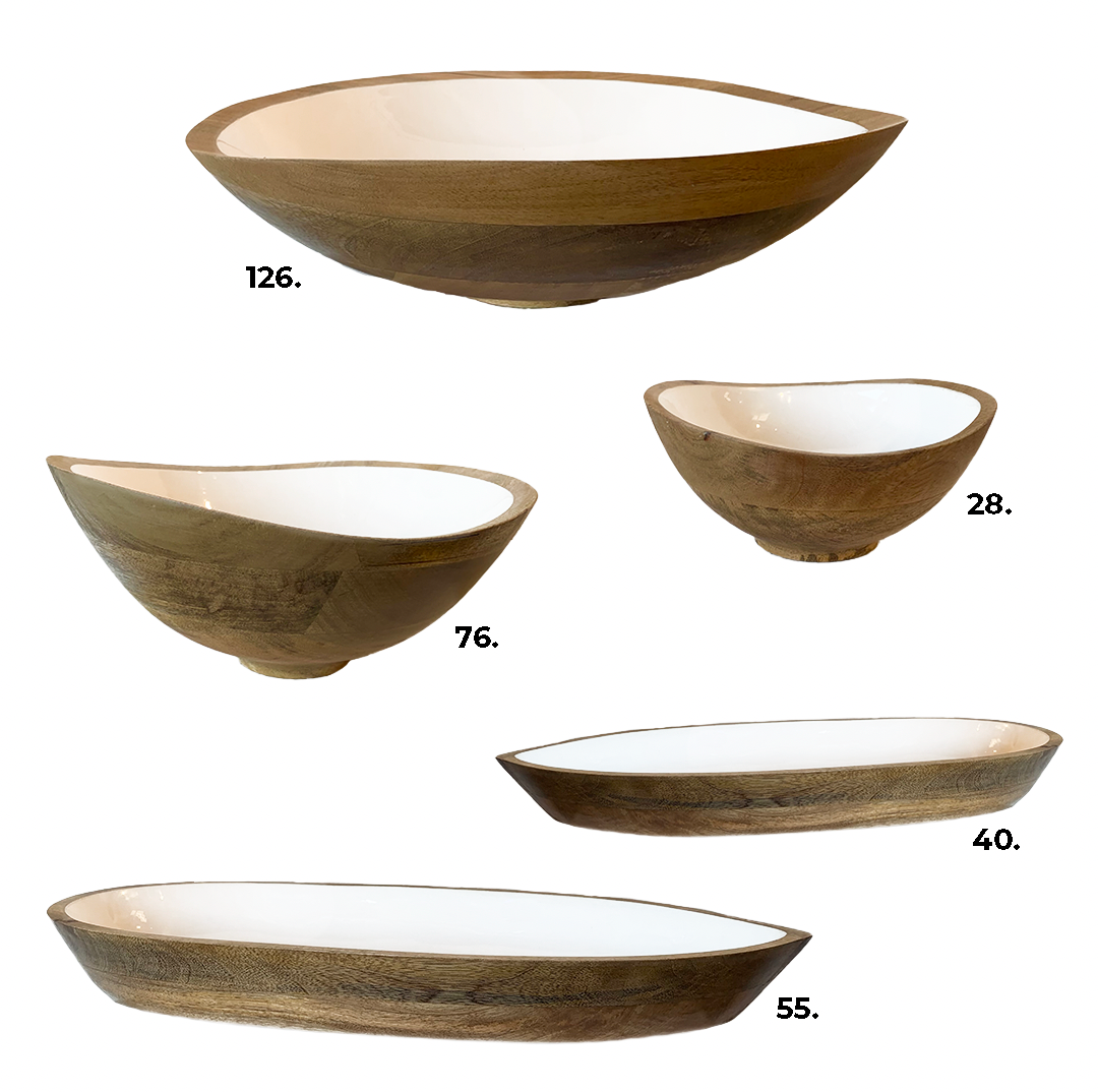 Mango Wood & White Enamel Bowls
