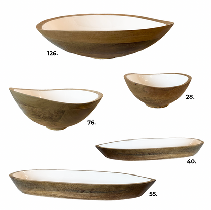 Mango Wood & White Enamel Bowls