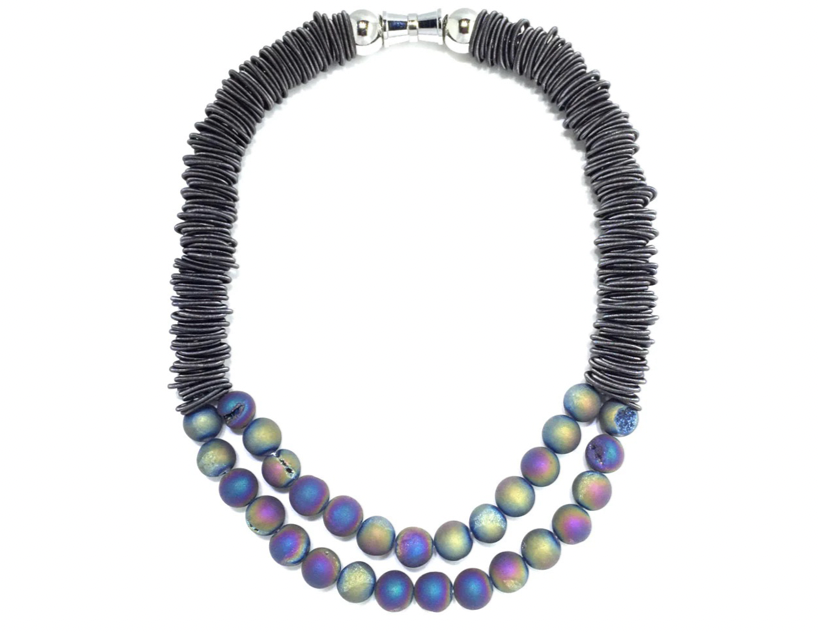 Lorraine Sayer, Silver Spring Ring Necklaces w/ Geodes
