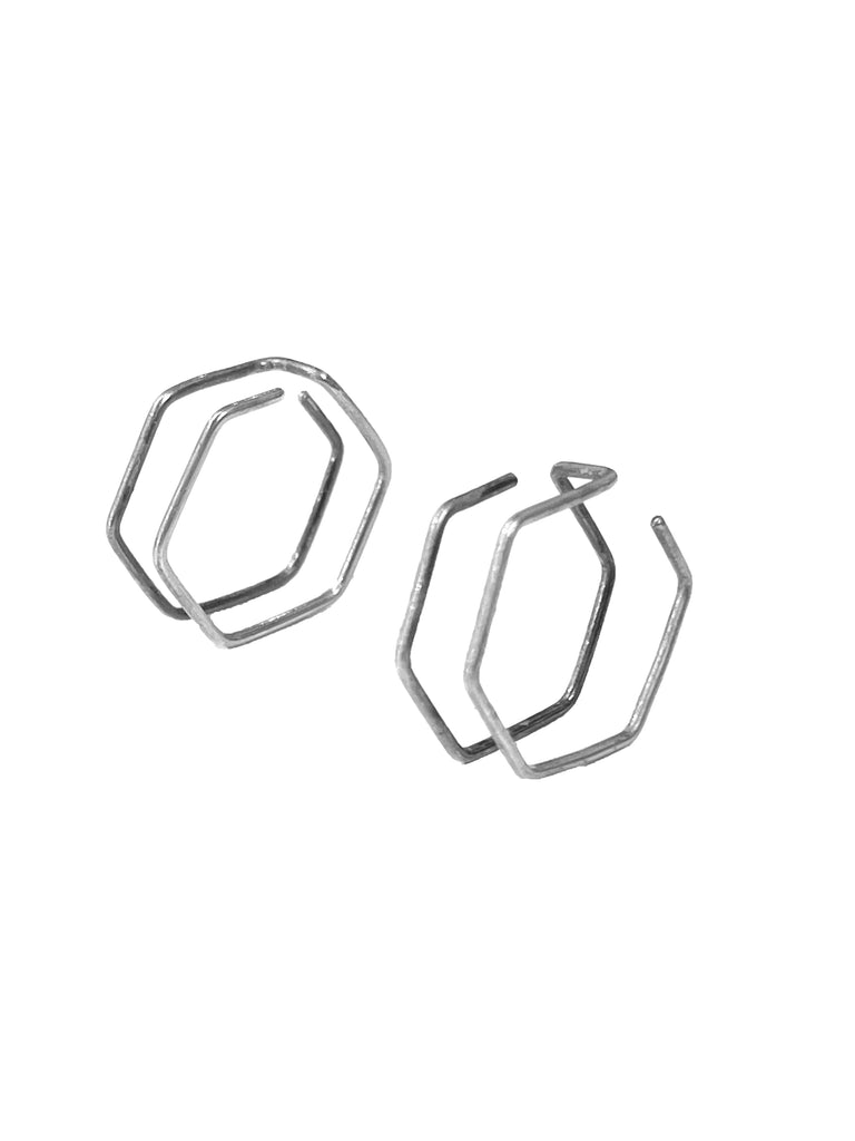 Azenya Burdett, Sterling Silver Double Hexagon Earrings