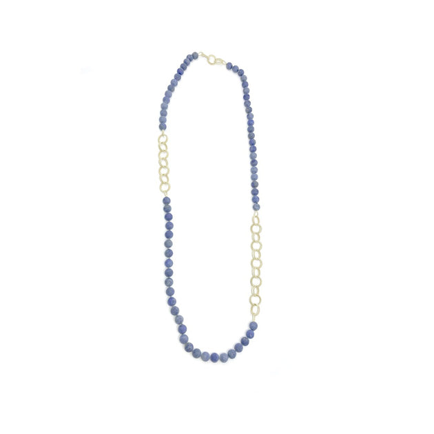 Lorraine Sayer, Lapis Beads with Small Gold Chain Necklace